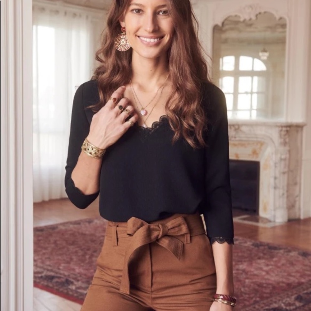 Sezane ‘Marina’ black lace edge blouse FR size 36 or US4/Small